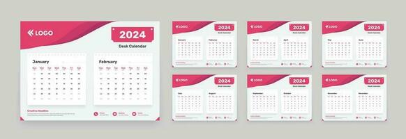 Simple designed 2024 calendar with accurate date format and layout for two months on every page vector