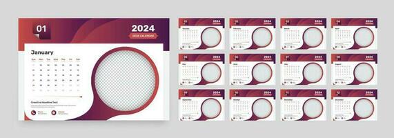 minimalista moderno escritorio calendario modelo diseño para 2024 con resumen degradado formas y un personalizado imagen marcador de posición vector