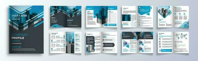 Multipage company profile business brochure design layout, Corporate brochure editable template with cover page, minimalist A4 16 pages brochure design with modern concept vector