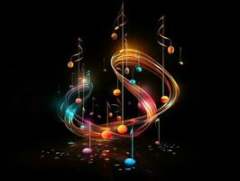 Abstract background with glowing musical notes design photo
