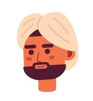 hermoso indio hombre en turbante semi plano vector personaje cabeza. editable dibujos animados avatar icono. cara emoción. vistoso Mancha ilustración para web gráfico diseño, animación