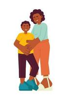 African american mom hugging child semi flat color vector characters. Parent bonding with kid. Editable full body people on white. Simple cartoon spot illustration for web graphic design