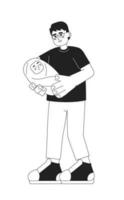 Asian dad bonding with baby monochromatic flat vector characters. Father holding swaddled newborn infant. Editable thin line people on white. Simple bw cartoon spot image for web graphic design