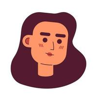 bonito caucásico mujer con largo morena pelo semi plano vector personaje cabeza. editable dibujos animados avatar icono. cara emoción. vistoso Mancha ilustración para web gráfico diseño, animación