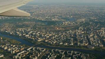 Moscow suburbs from descending airplane video