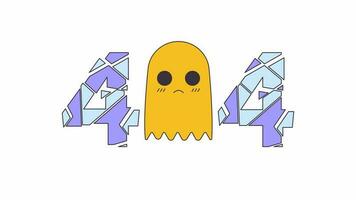 kawaii fantasma galleggiante sconvolgente ghiaccio 404 errore animazione. rotto bicchiere pezzi errore Messaggio gif, movimento grafico. incidentato, spettrale animato cartone animato linea personaggio 4k video isolato su bianca sfondo