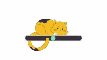 Cute cat watching line 2D loading bar animation. Volume slider. Wagging tail cat animated cartoon linear character 4K video loading motion graphic. Hunting kitten download bar, process indicator gif