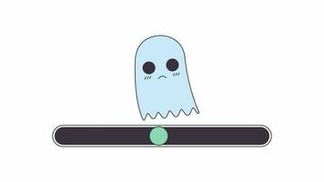 Flying ghost cute line 2D loading bar animation. Volume slider. Moving side to side ghost animated cartoon linear character 4K video loading motion graphic. Kawaii download bar, process indicator gif