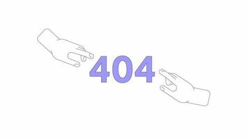 Hands reaching to touch 404 error animation. God and human error message gif, motion graphic. Cooperation, partnership. Adam creation animated cartoon line hands 4K video isolated on white background