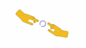 Hands reaching to touch line 2D loading bar circle animation. Adam creation animated cartoon linear hands 4K video loading motion graphic. God and human download circular progress indicator gif