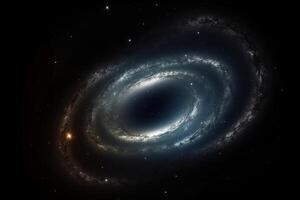 galaxia en espacio, computadora generado resumen fondo, 3d representación, un monstruo negro agujero brillante en profundo espacio, ai generado foto
