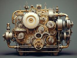 Steampunk mechanism with gears and cogwheels on a dark background photo