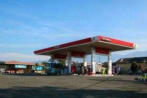 Wonosobo, Indonesia - April 5, 2023 - Pertamina gas station. which provides biodiesel fuel, Pertamax, Pertalite and Dexlite. SPBU Krasak photo