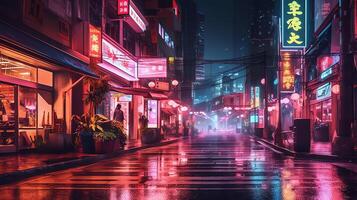 Cyber punk night city landscape concept. Light glowing on dark scene. Night life.Beyond generation and futuristic of Sci-Fi Capital city and building scene. ai generated photo