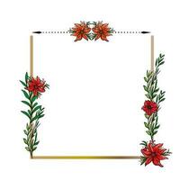 Minimalistic geometric floral empty frames. Calligraphic round or square shapes with branches and flowers. Elegant herbs or blossoms. Vector botanical outline borders