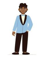 Handsome black guy in a suit at the prom. Vector graphic.