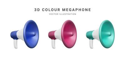 Set of 3d plastic megaphonesisolated on white background. Vector illustration