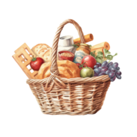 Woven basket, picnic basket, food woven basket ai generated image. High quality ai image png