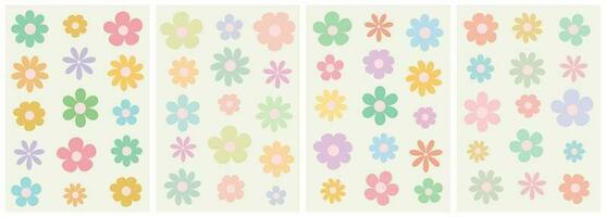 Set of colorful abstract backgrounds.Daisy flowers set.Y2k aesthetic.Vector cards in retro psychedelic style.Groovy backgrounds. vector