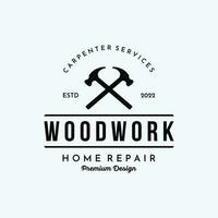 Retro vintage crossed hammer and nails logo template design.Logo for home repair service, carpentry,badges, woodworking. vector