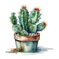 Watercolor illustration of a cactus. Houseplant, desert, succulent. For creating posters, stickers, postcards, prints, sublimations. AI generated photo