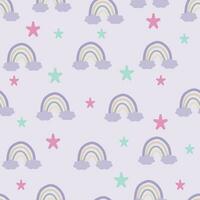 Seamless pattern  cute rainbow with stars for kids, children. Rainbow, clouds background. Scandinavian style for fabric, wallpaper, clothes, swaddles, apparel, planner, sticker vector