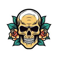 skull head with flower decoration vector clip art illustration