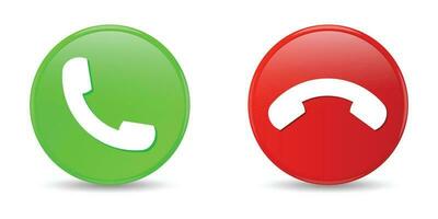 3d realista teléfono llamada recibir, rechazar y marcar, entrante llamada botón, rojo y verde llamada empujar botón, teléfono firmar, llamada aceptar y disminución símbolo, responder y rechazar llamada botón conjunto icono vector