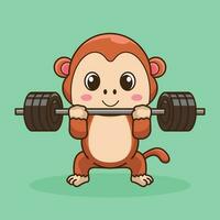 Cartoon Monkey lifting Barbell vector illustration.Workout Icon Concept Isolated Premium Vector
