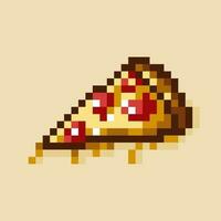 Slice of pizza icon. Retro 80s pixel art. Flat style. Old school food and fast food graphic design. isolated vector illustration. Design for web, sticker, mobile app, poster, card, banner.