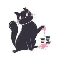 simple funny cat stained its paw in gouache paint vector