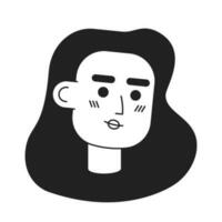 Pretty caucasian woman with long brunette hair monochrome flat linear character head. Editable outline hand drawn human face icon. 2D cartoon spot vector avatar illustration for animation