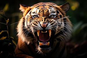 Powerful Wild Tiger Closeup The Fierce King of the Jungle in its Natural Habitat, photo