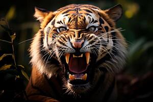 Powerful Wild Tiger Closeup The Fierce King of the Jungle in its Natural Habitat, Ai Generative photo