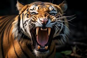 Powerful Wild Tiger Closeup The Fierce King of the Jungle in its Natural Habitat, Ai Generative photo