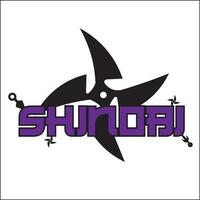 vector illustration design of the word  shinobi in purple colors,shuriken and kunai. suitable for ninja, logo, icon, poster, wall decoration, promotion, website, concept, t-shirt design, sticker.