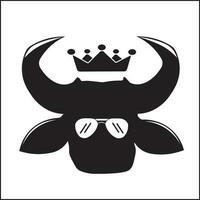 vector illustration design of bull head silhouette with glasses and crown. suitable for logos, icons, t-shirt designs, websites, stickers, posters, advertisements, concepts.