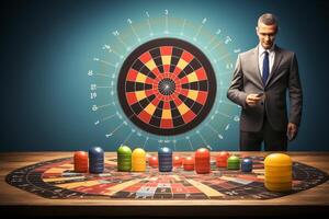 AI Generated Businessman Aiming for Success  Concept of Money, Dart Board, and Target photo