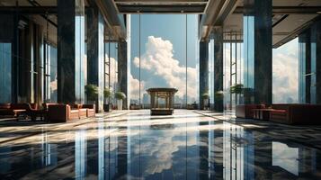 Modern Corporate Reflection Reflective Lobby in the Office, Contemporary Architecture in a Business Center, photo
