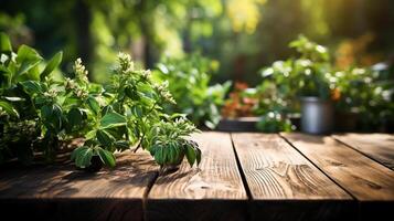 Wooden Table Ideal for Product Advertisements , Ai Generated photo