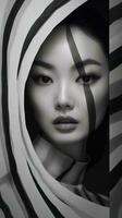 An illustration of a fashion portrait of a woman combined with abstract art., AI Generated photo