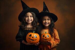 An illustration of children wearing a halloween costume , AI Generated photo