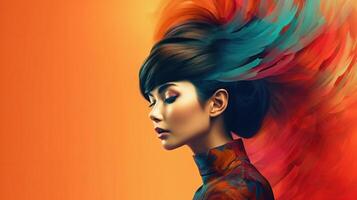 An illustration of a fashion portrait combined with abstract art., photo