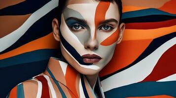 An illustration of a fashion portrait of a man combined with abstract art., AI Generated photo