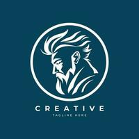 Beard and mustache man logo design. Hipster man hairstyle. A man with a beard and mustache logotype. vector