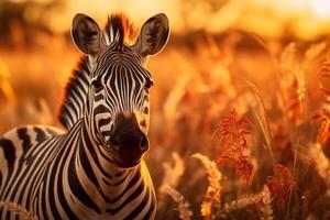 Graceful Zebra Grazing in the African Savannah - Wildlife Photography, photo