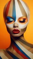 An illustration of a fashion portrait of a woman combined with abstract art., AI Generated photo