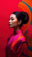 An illustration of a fashion portrait combined with abstract art., photo