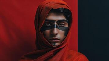 An illustration of a fashion portrait of a man combined with abstract art., photo
