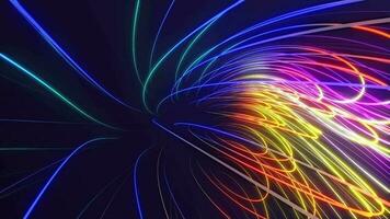 Abstract swirling glowing neon digital light beams background. This dynamic colorful motion background animation is full HD and a seamless loop. video